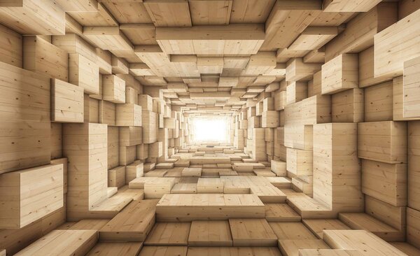 Foto tapeta - 3D drveni tunel (152,5x104 cm)