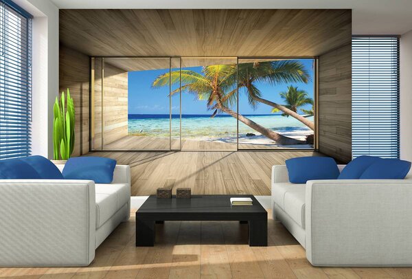 Foto tapeta - Pogled na ocean i palme (152,5x104 cm)