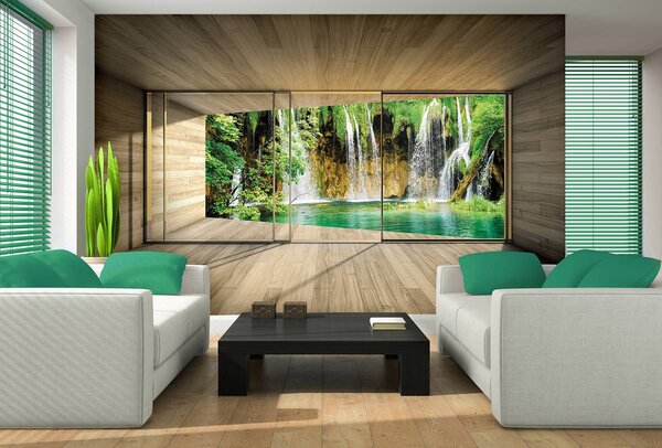 Foto tapeta - Pogled na terasu sa slapom (152,5x104 cm)