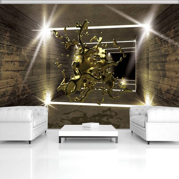 Foto tapeta - Eksplozija zlatne boje u 3D tunelu (152,5x104 cm)
