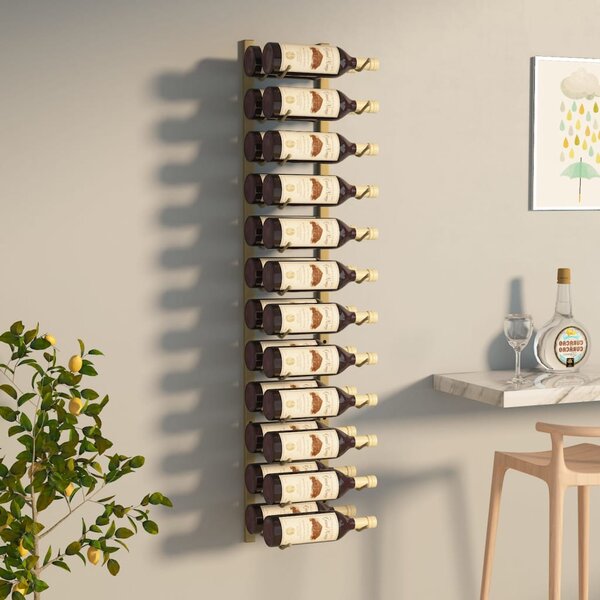 VidaXL Zidni stalak za vino za 24 boce zlatni željezni