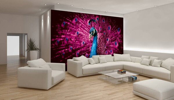 Foto tapeta - Paun s ružičastim perjem (152,5x104 cm)