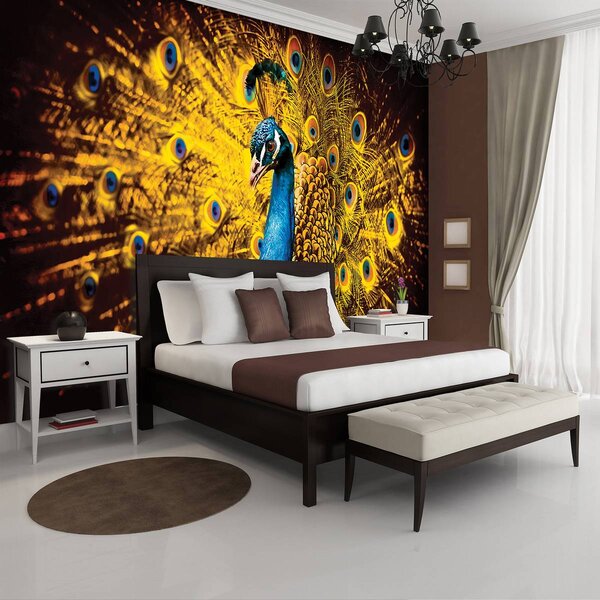 Foto tapeta - Paun sa žutim perjem (152,5x104 cm)