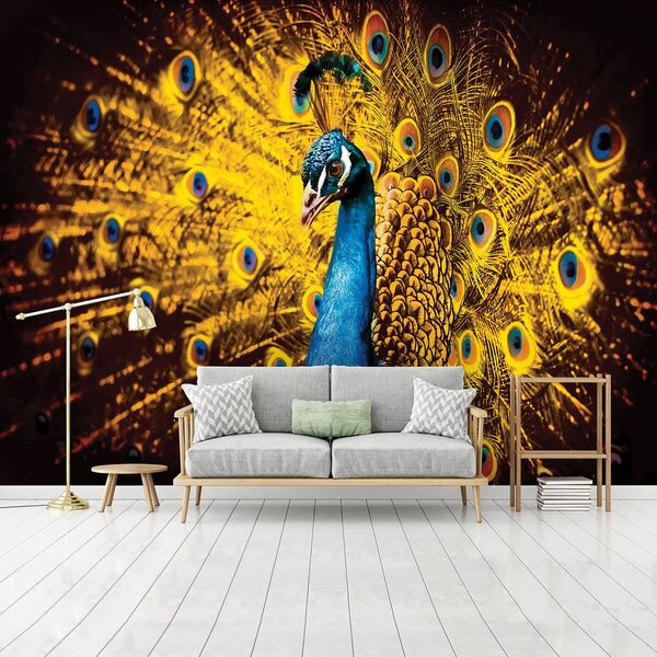 Foto tapeta - Paun sa žutim perjem (152,5x104 cm)