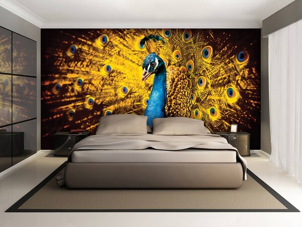 Foto tapeta - Paun sa žutim perjem (152,5x104 cm)