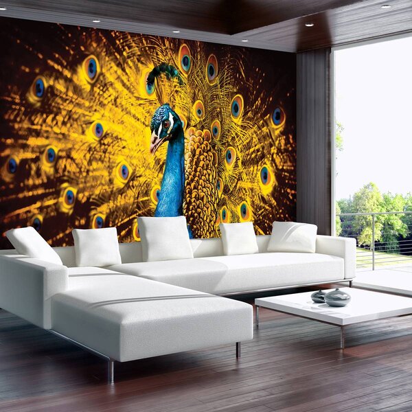 Foto tapeta - Paun sa žutim perjem (152,5x104 cm)