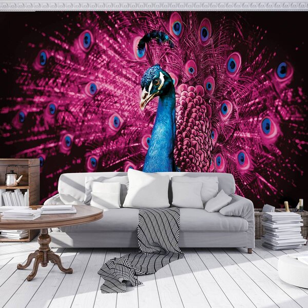 Foto tapeta - Paun s ružičastim perjem (152,5x104 cm)
