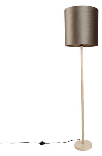 Drvena podna svjetiljka s taupe baršunastim sjenilom 40 cm - Mels
