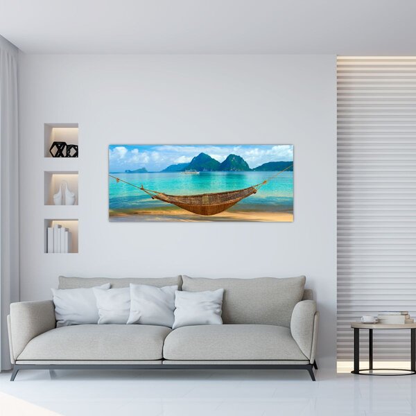 Slika viseće mreže na plaži 3 (120x50 cm)