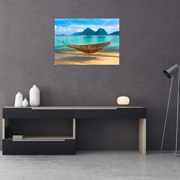 Slika viseće mreže na plaži 3 (70x50 cm)