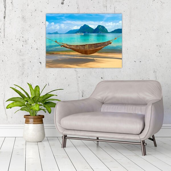 Slika viseće mreže na plaži 3 (70x50 cm)