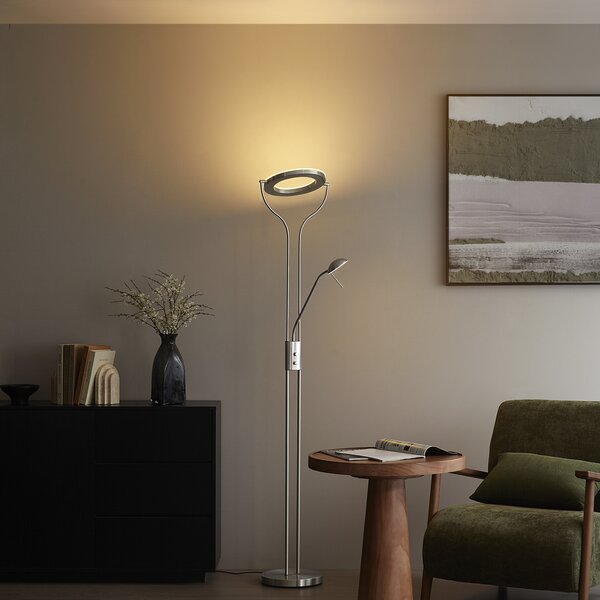 Moderna podna lampa od čelika s rukom za čitanje, uključujući LED i prigušivač - Divo
