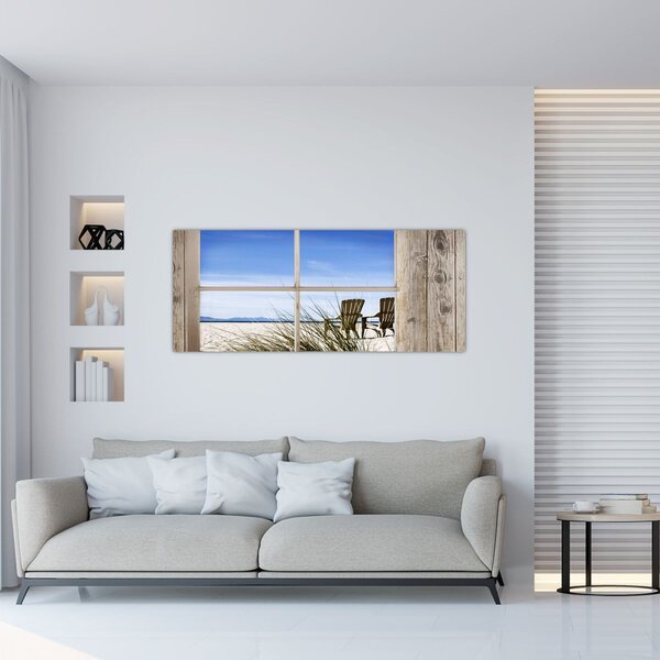 Slika - Prozor s pogledom na plažu (120x50 cm)