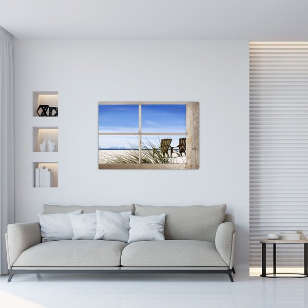 Slika - Prozor s pogledom na plažu (90x60 cm)