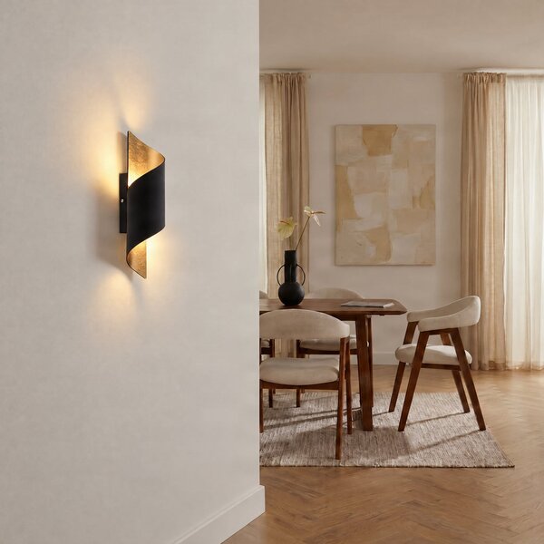 Lindby zidna lampa Desirio, crna/zlatna, 35cm, metal, prigušiva, Crno, Dnevni boravak/blagovaonica, Metal