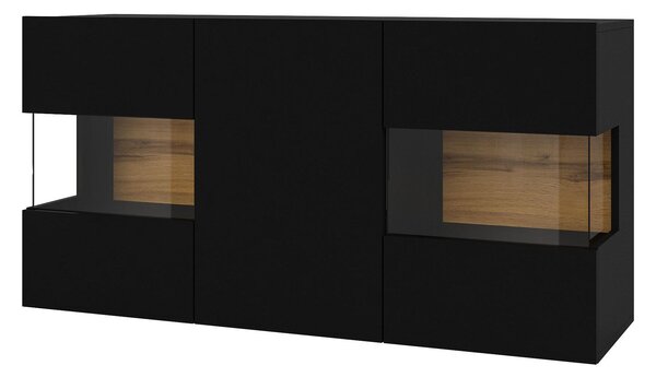Zondo.hr Vitrina Avernic tip 25 (onyx crna + hrast wotan). Akcija -16%. 1042065