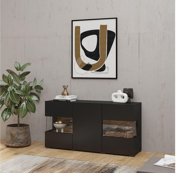 Zondo.hr Vitrina Avernic tip 25 (onyx crna + hrast wotan). Akcija -16%. 1042065