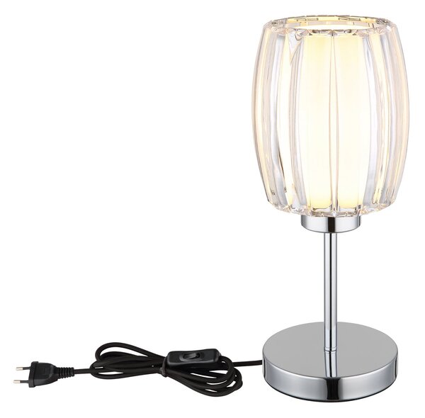 Globo Stolna lampa Maribel, visina 40 cm, krom/prozirno, metal, Providna, Dnevni boravak/blagovaonica, Plastika