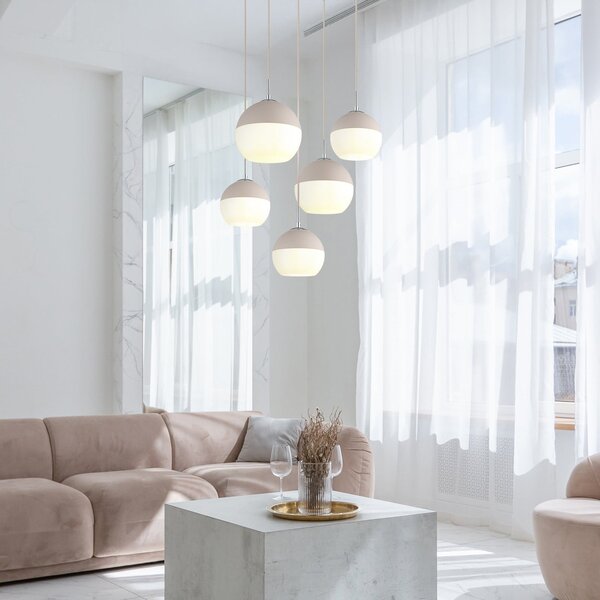 Globo Luster Ragusa, Ø 75 cm, pijesak/krom, metal, 5 svjetiljki, prigušiva, Bijela, Dnevni boravak/blagovaonica, Metal