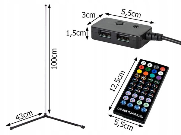 LED RGB kut podne svjetiljke 100cm App + Rainbow 3D daljinski upravljač