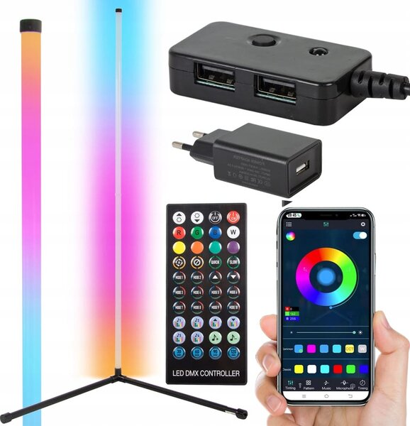 LED RGB kut podne svjetiljke 100cm App + Rainbow 3D daljinski upravljač