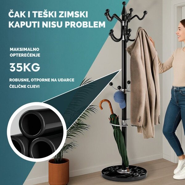 Stalak za kapute TENZY s mramornim postoljem, 37x173 cm, crni Casaria