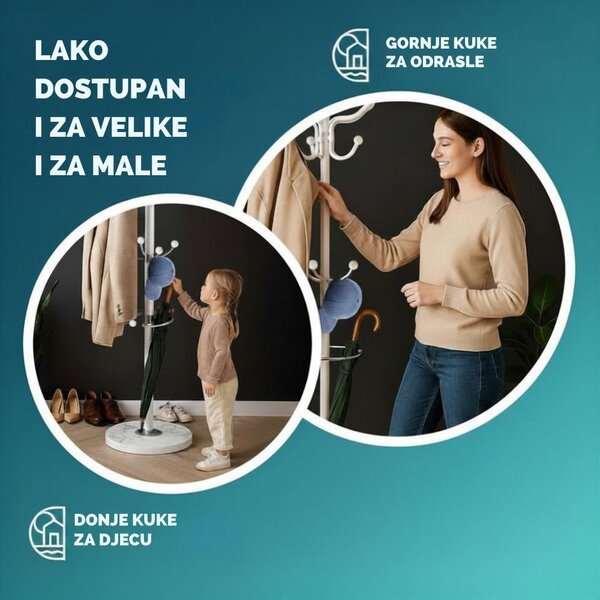 Stalak za kapute TENZY s mramornim postoljem, 37x173 cm, bijeli Casaria