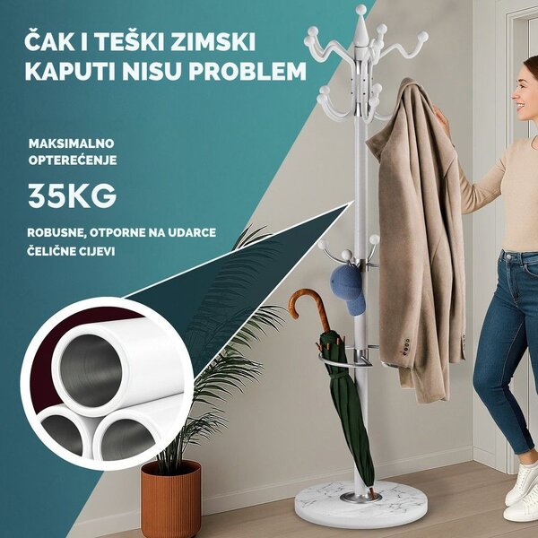 Stalak za kapute TENZY s mramornim postoljem, 37x173 cm, bijeli Casaria