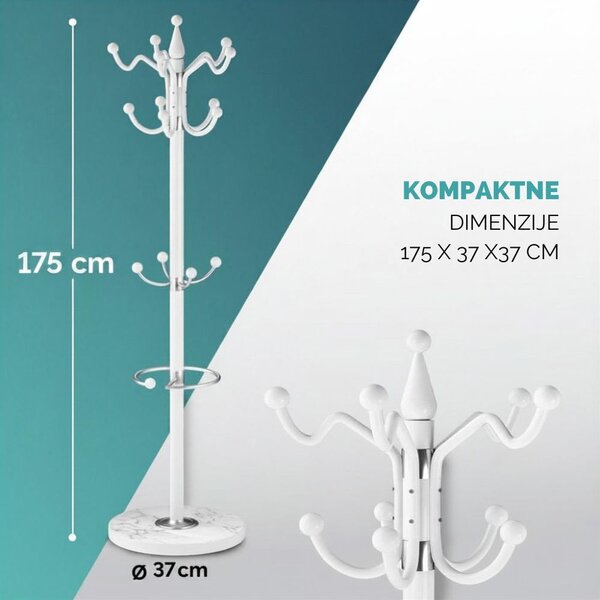 Stalak za kapute TENZY s mramornim postoljem, 37x173 cm, bijeli Casaria