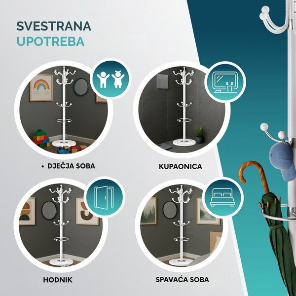 Stalak za kapute TENZY s mramornim postoljem, 37x173 cm, bijeli Casaria