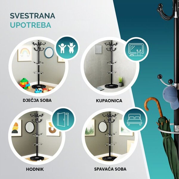 Stalak za kapute TENZY s mramornim postoljem, 37x173 cm, crni Casaria