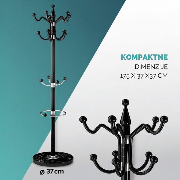 Stalak za kapute TENZY s mramornim postoljem, 37x173 cm, crni Casaria