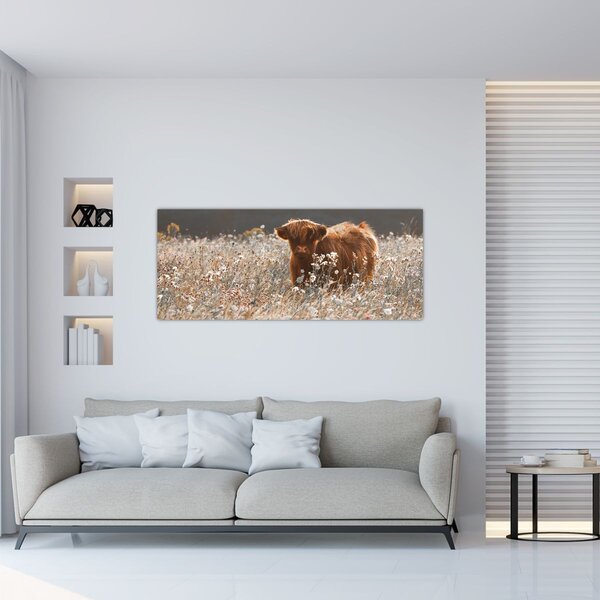 Slika - Škotska krava u cvijeću (120x50 cm)