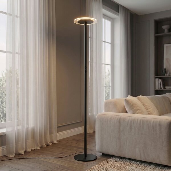 Arcchio LED podna lampa Frile, crna, visina 190 cm, dimabilna, prigušiva, Crno, Dnevni boravak/blagovaonica, Aluminij