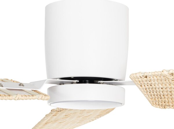 Faipari LED stropni ventilator s rasvjetom, bijela/ratana, 132 cm, DC - Lucande Lucande, Faipari, Drvo, Dnevna soba, Drvo, Moderan