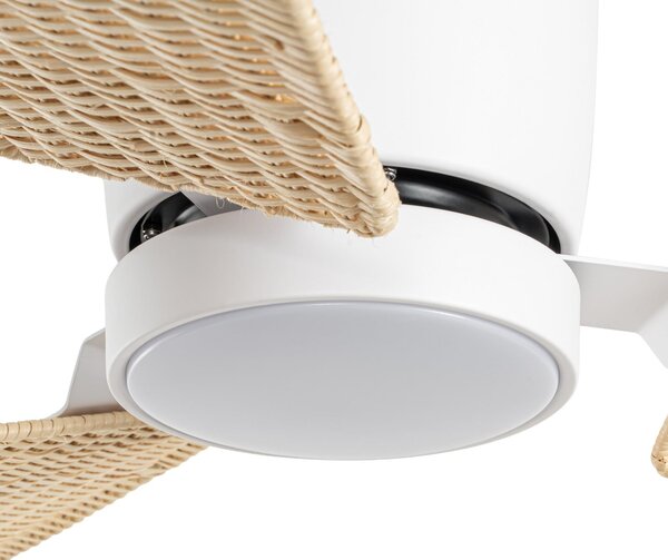 Faipari LED stropni ventilator s rasvjetom, bijela/ratana, 132 cm, DC - Lucande Lucande, Faipari, Drvo, Dnevna soba, Drvo, Moderan