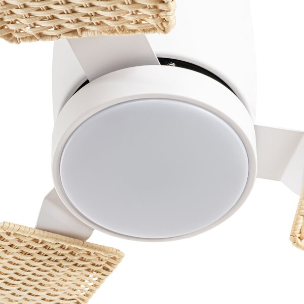 Faipari LED stropni ventilator s rasvjetom, bijela/ratana, 132 cm, DC - Lucande Lucande, Faipari, Drvo, Dnevna soba, Drvo, Moderan