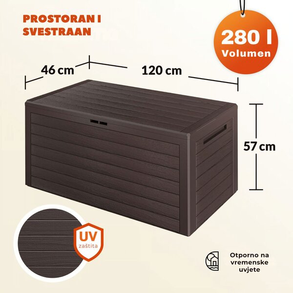 Kutija za pohranu WOODEBOX, 280 l, 120x46x57 cm, tamnosmeđa Prosperplast