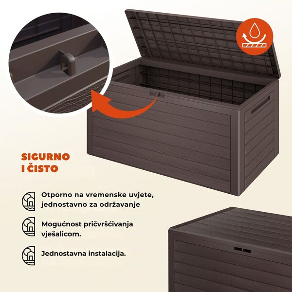 Kutija za pohranu WOODEBOX, 280 l, 120x46x57 cm, tamnosmeđa Prosperplast
