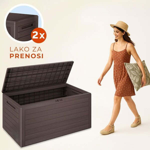 Kutija za pohranu WOODEBOX, 280 l, 120x46x57 cm, tamnosmeđa Prosperplast