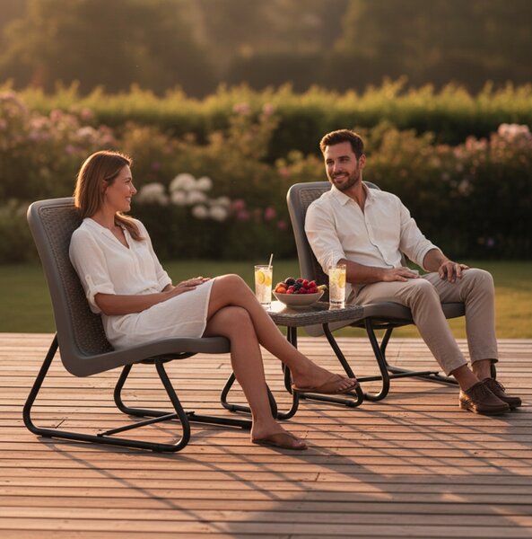 Vrtni namještaj za balkon, sivi - set od 2 stolice + stol