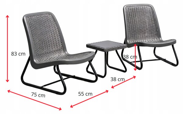 Vrtni namještaj za balkon, sivi - set od 2 stolice + stol