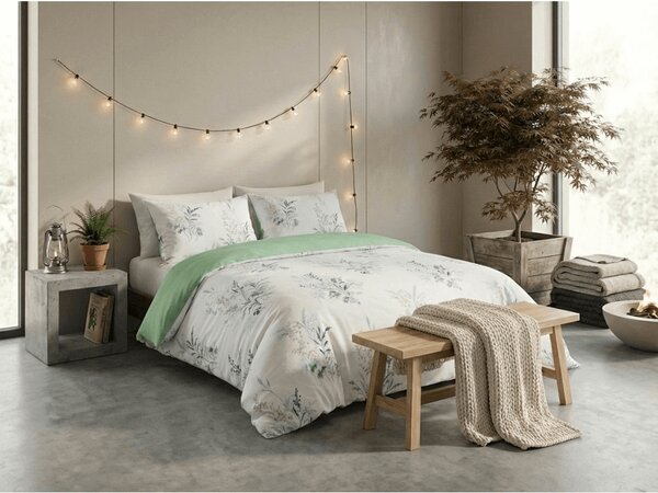 Posteljina od mikroflanela VERDELLE bijelo-zelena Dimenzije posteljine: 70 x 90 cm | 140 x 200 cm