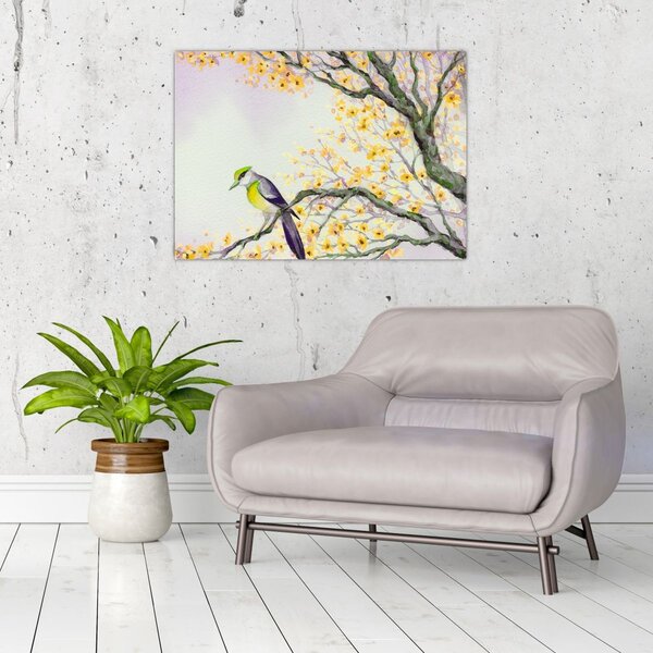 Slika - Akvarel ptica na drvetu (70x50 cm)
