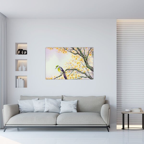 Slika - Akvarel ptica na drvetu (90x60 cm)