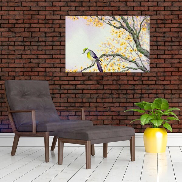 Slika - Akvarel ptica na drvetu (90x60 cm)