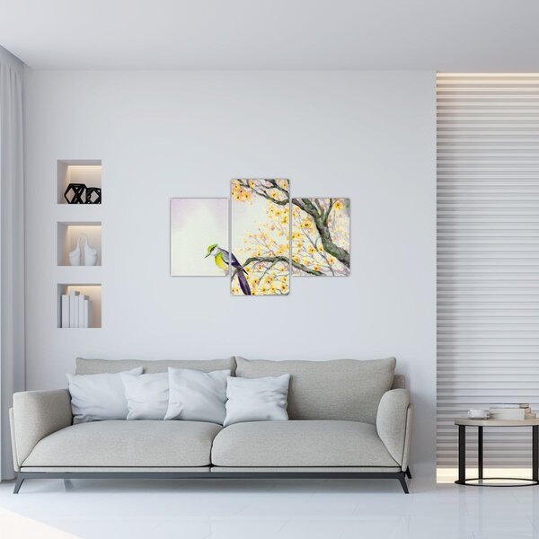 Slika - Akvarel ptica na drvetu (90x60 cm)