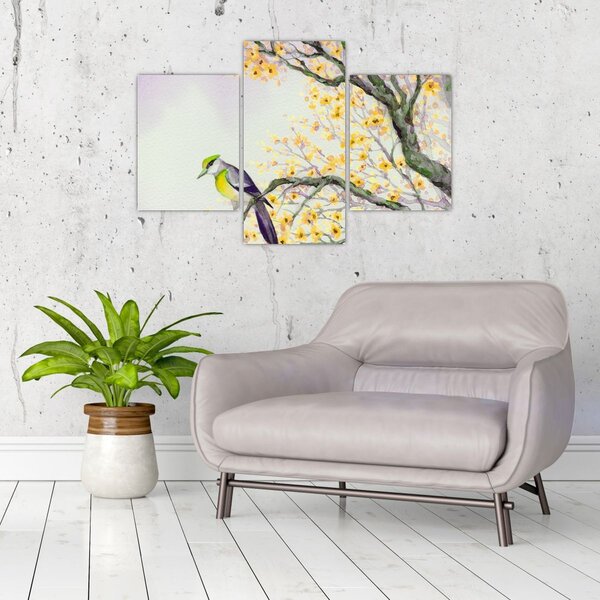 Slika - Akvarel ptica na drvetu (90x60 cm)