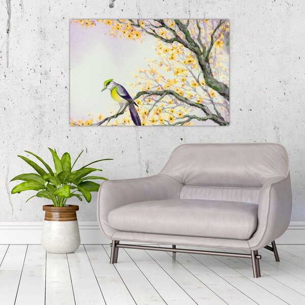 Slika - Akvarel ptica na drvetu (90x60 cm)