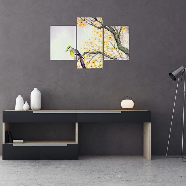 Slika - Akvarel ptica na drvetu (90x60 cm)